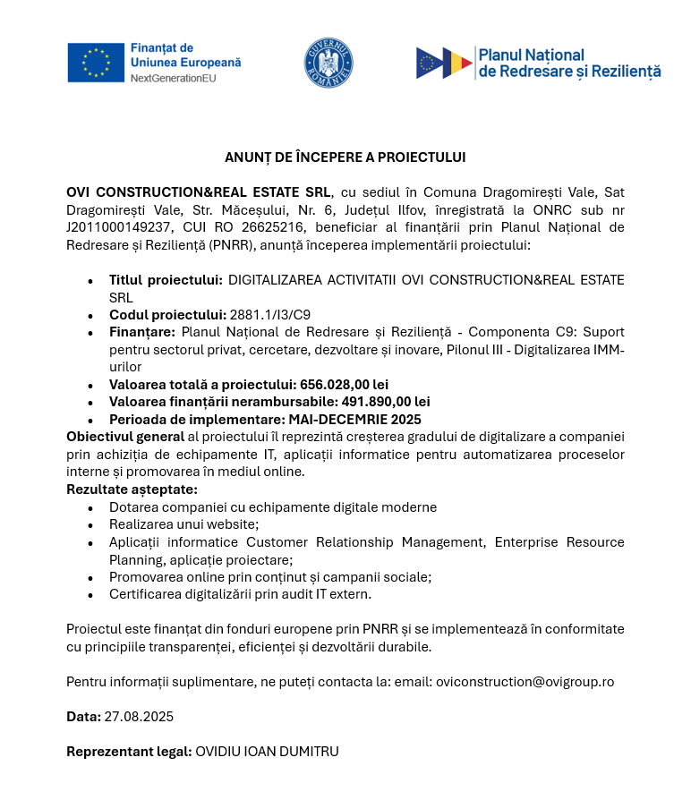 Anunt incepere proiect